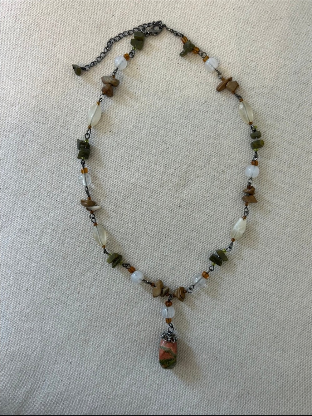 Handmade Green and Brown Stone Pendant Necklace